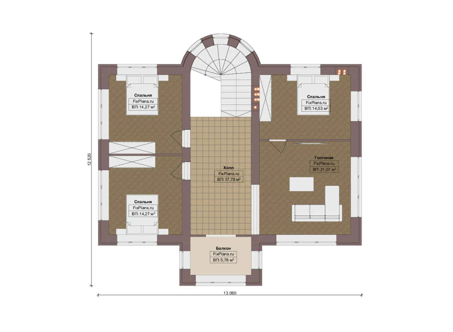 F-18143 - Планы двухэтажного дома 13 на 14, площадью 190 м² с балконом и 5 спальнями