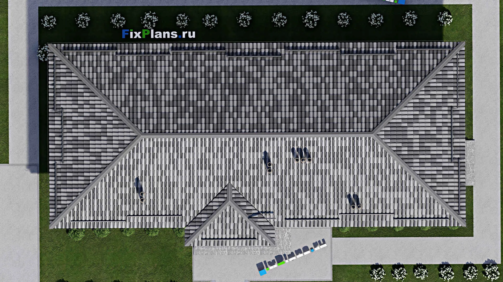 F-8810 - План одноэтажного дома 10 на 22, площадью 150 м² с террасой и 4 спальнями