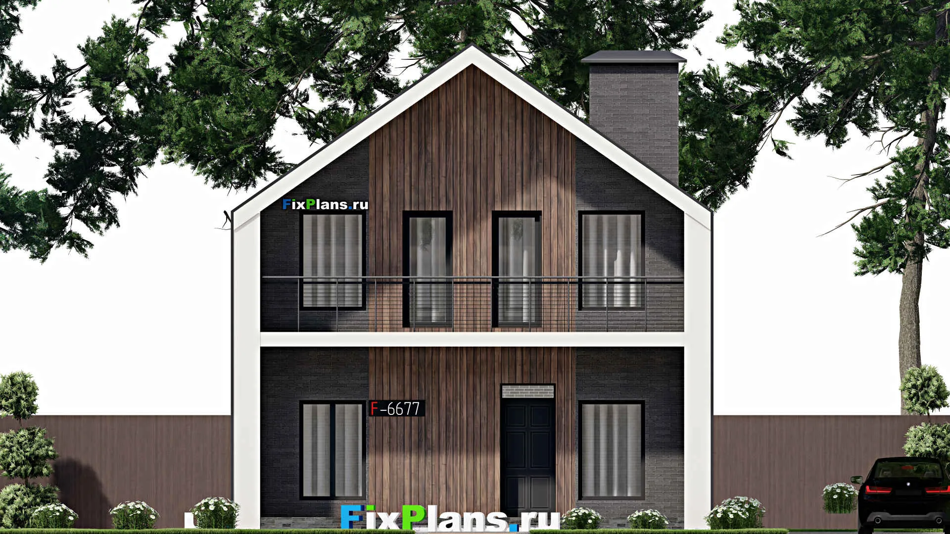 F-6677 - Планы дома с мансардой 9 на 15, площадью 160 м² с террасой, балконом, вторым светом и 1 спальнями