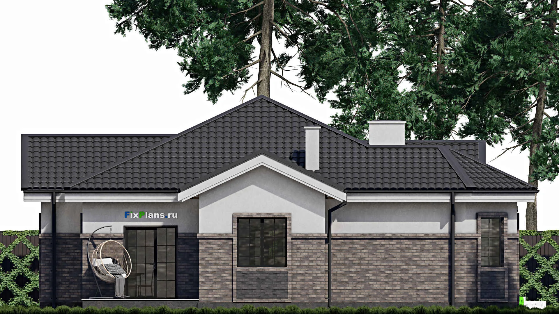 F-0836 - Проект одноэтажного дома 14 на 15, площадью 130 м² с террасой и 3 спальнями