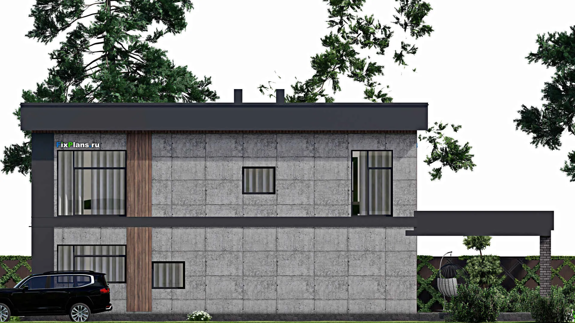 F-9845 - Проект двухэтажного дома 13 на 19, площадью 550 м² с террасой, балконом, баней, бассейном и 8 спальнями