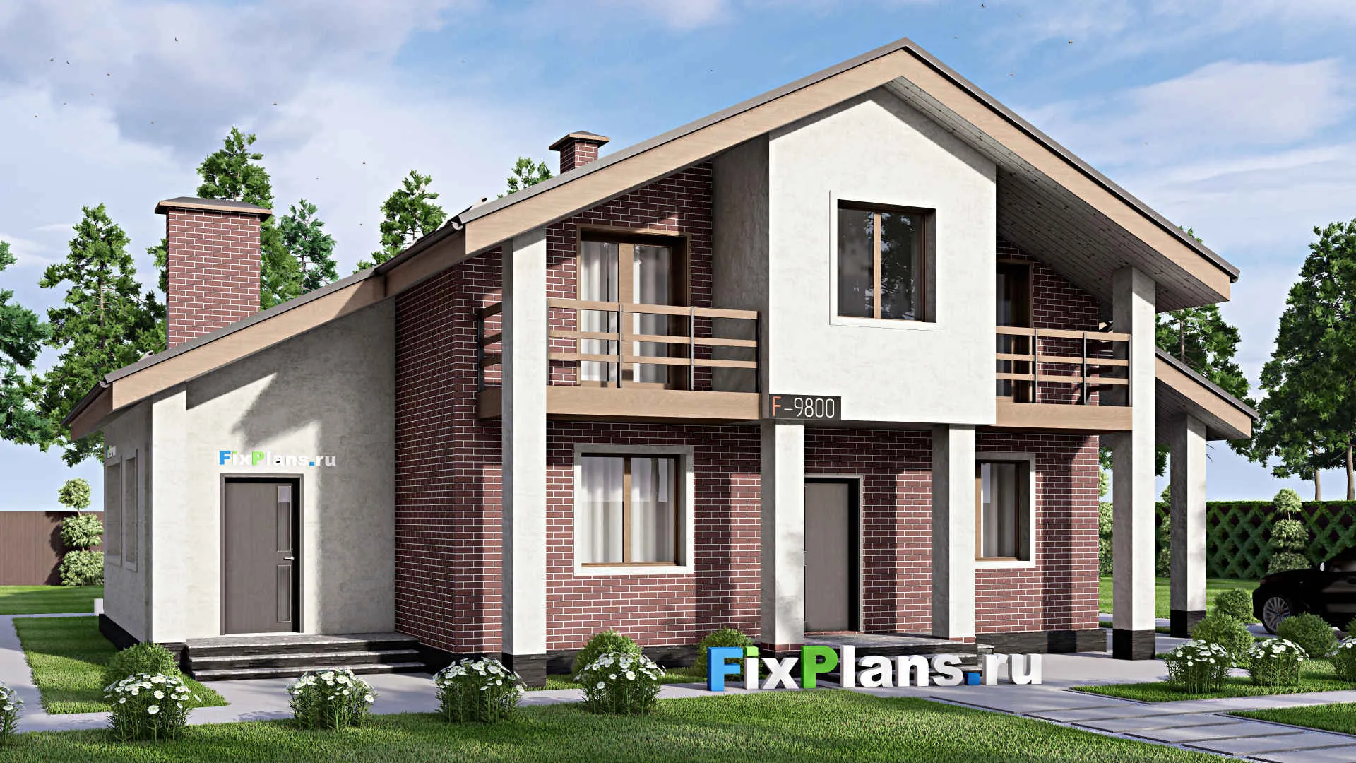 F-9800 - Проект дома с мансардой 14 на 17, площадью 220 м² с балконом и 4 спальнями