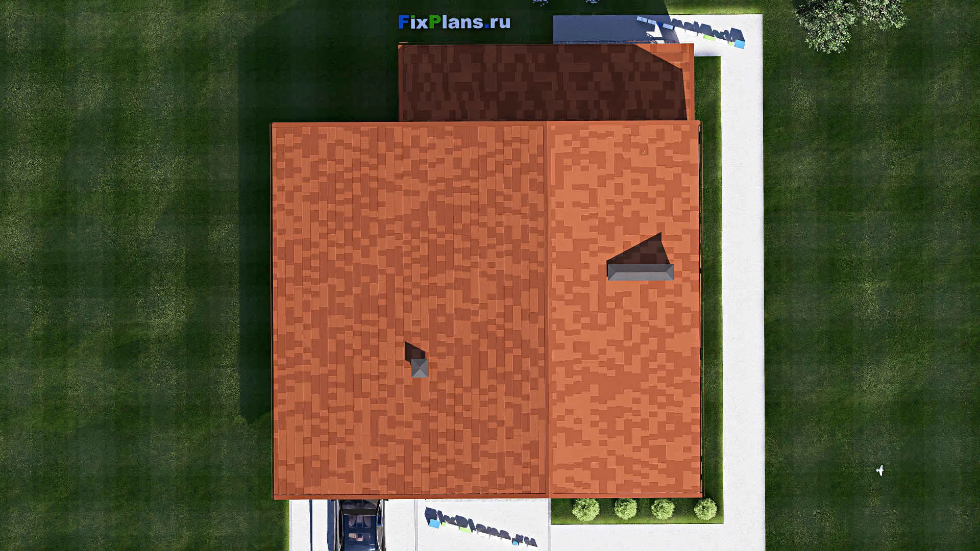 F-19205 - Проект дома с мансардой 15 на 16, площадью 260 м² с террасой, балконом, гаражом на 1 машину и 5 спальнями