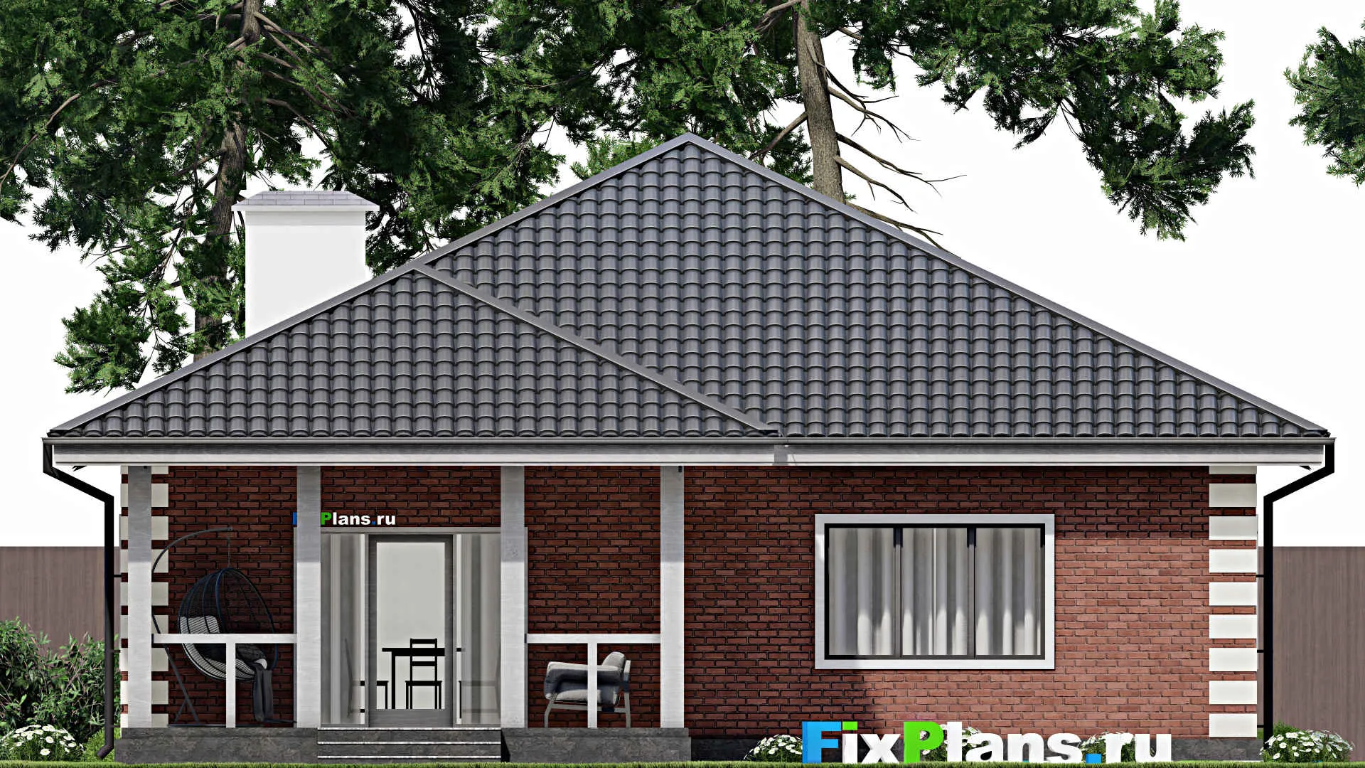 F-3212 - Проект одноэтажного дома 13 на 16, площадью 160 м² с террасой и 3 спальнями