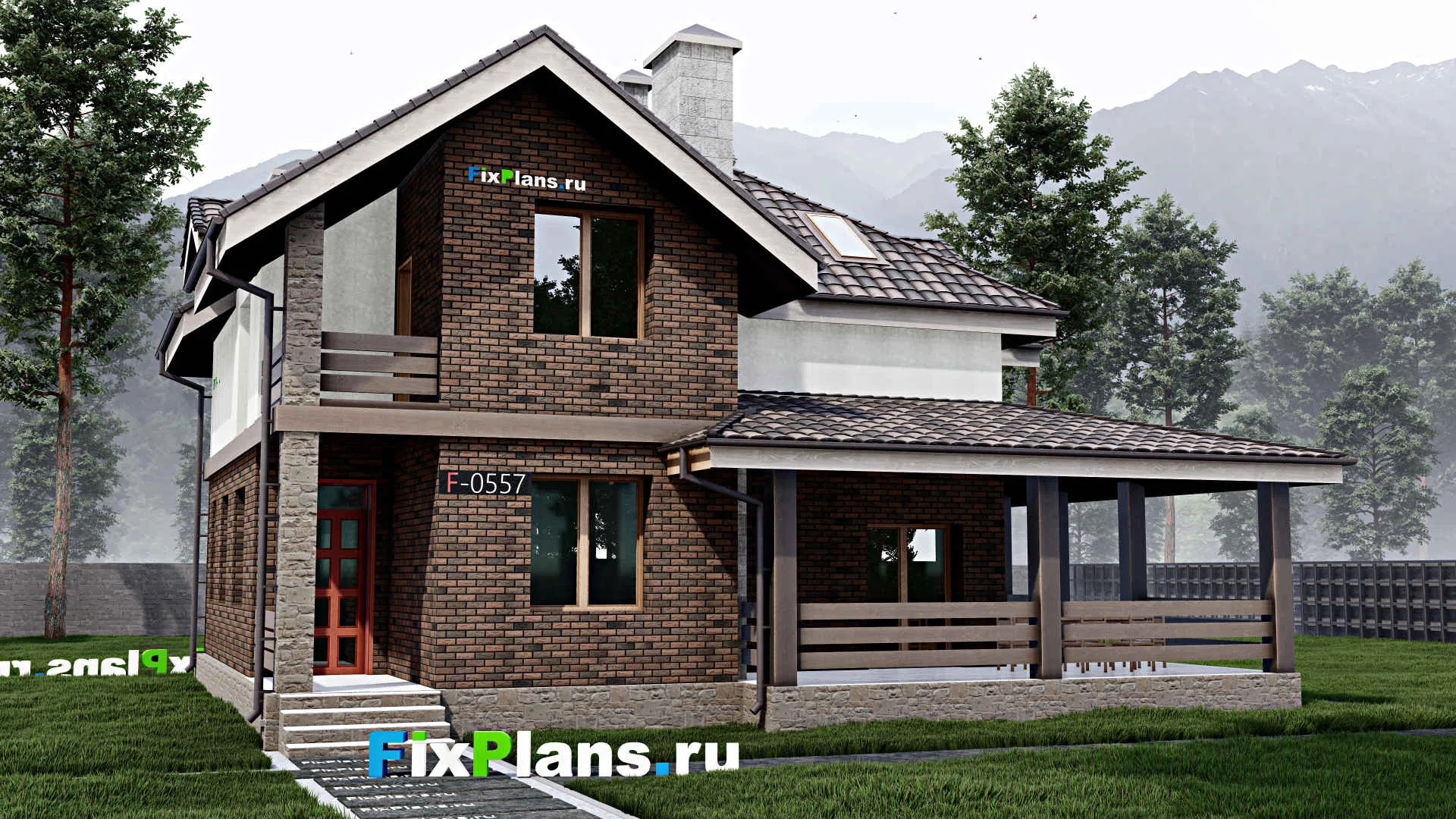 F-0557 - Проект дома с мансардой 12 на 13, площадью 210 м² с террасой, балконом и 3 спальнями