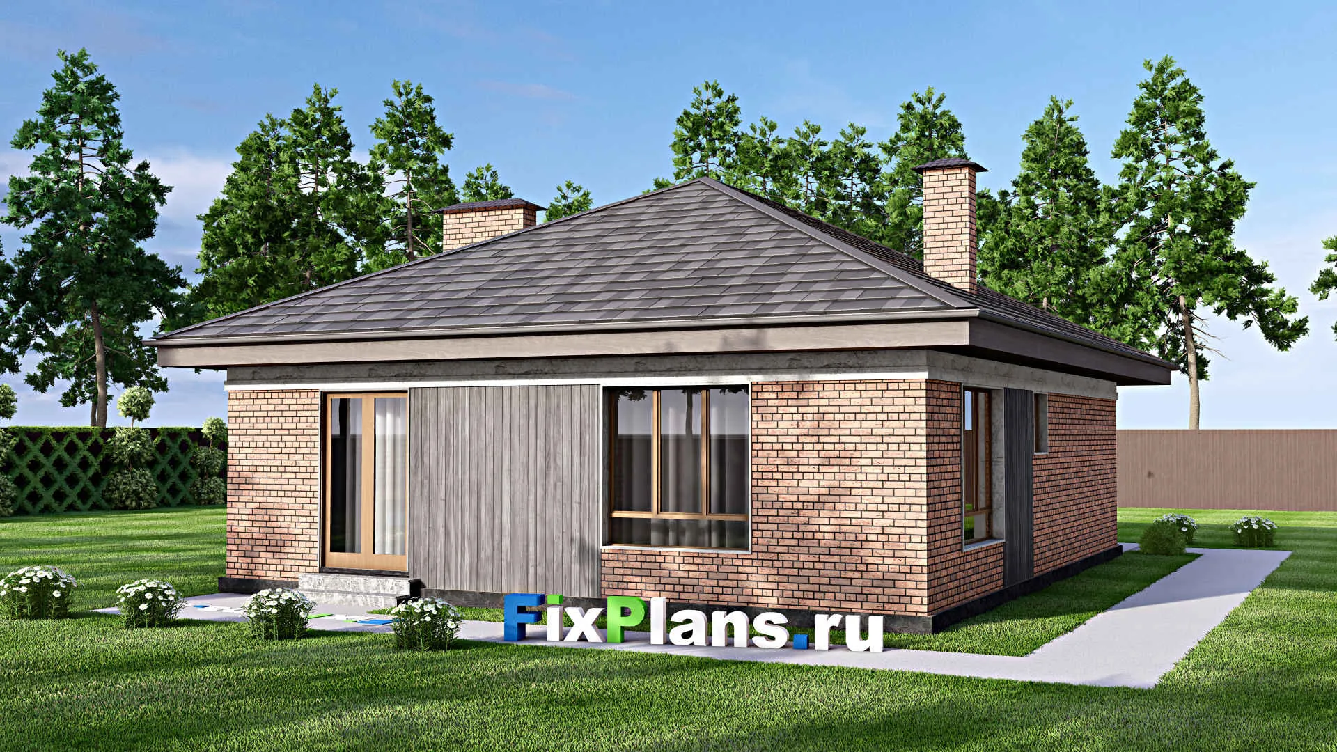 F-13688 - План одноэтажного дома 11 на 14, площадью 100 м² с 2 спальнями