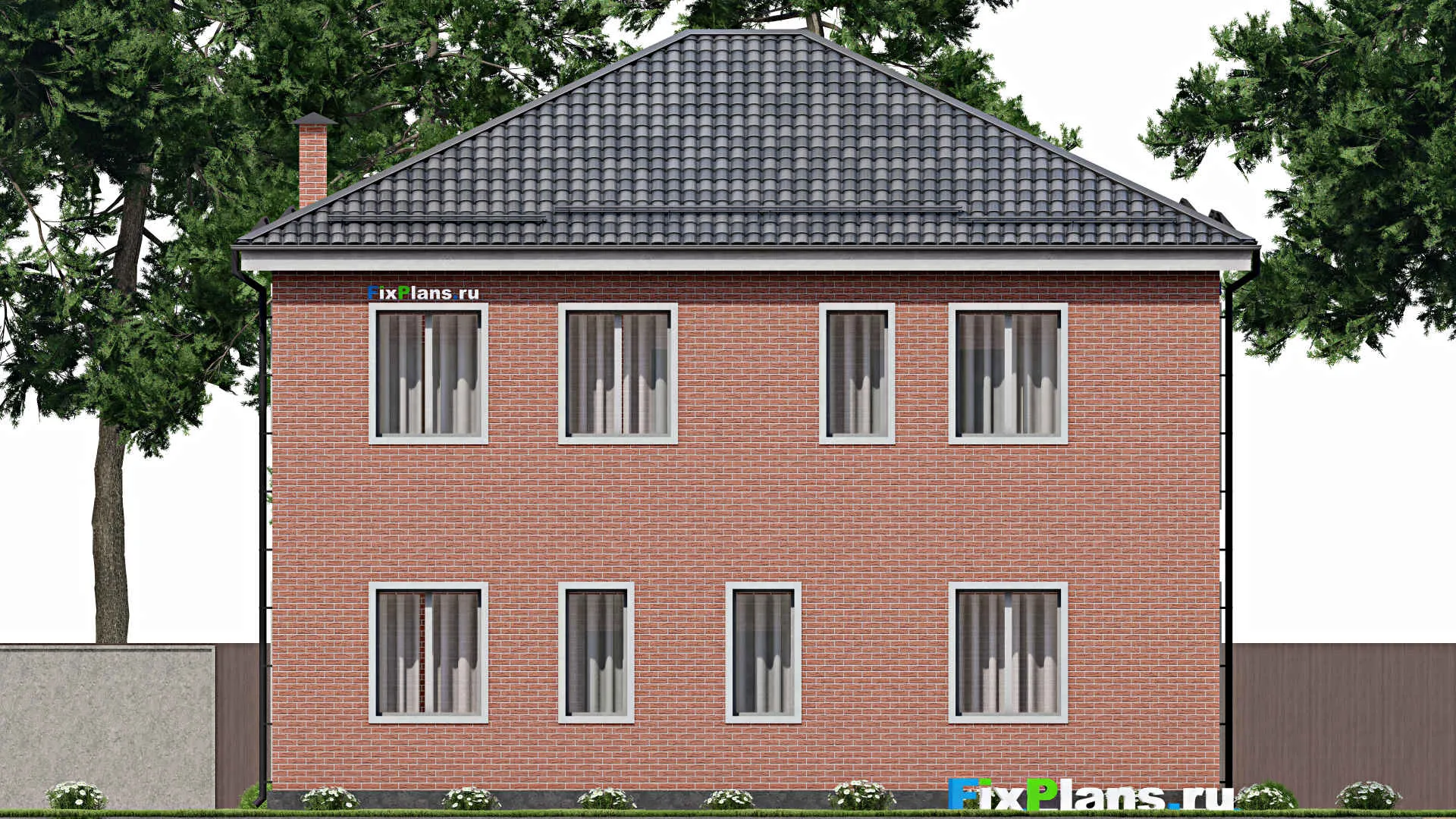 F-6515 - Проект двухэтажного дома 14 на 15, площадью 230 м² с балконом и 6 спальнями