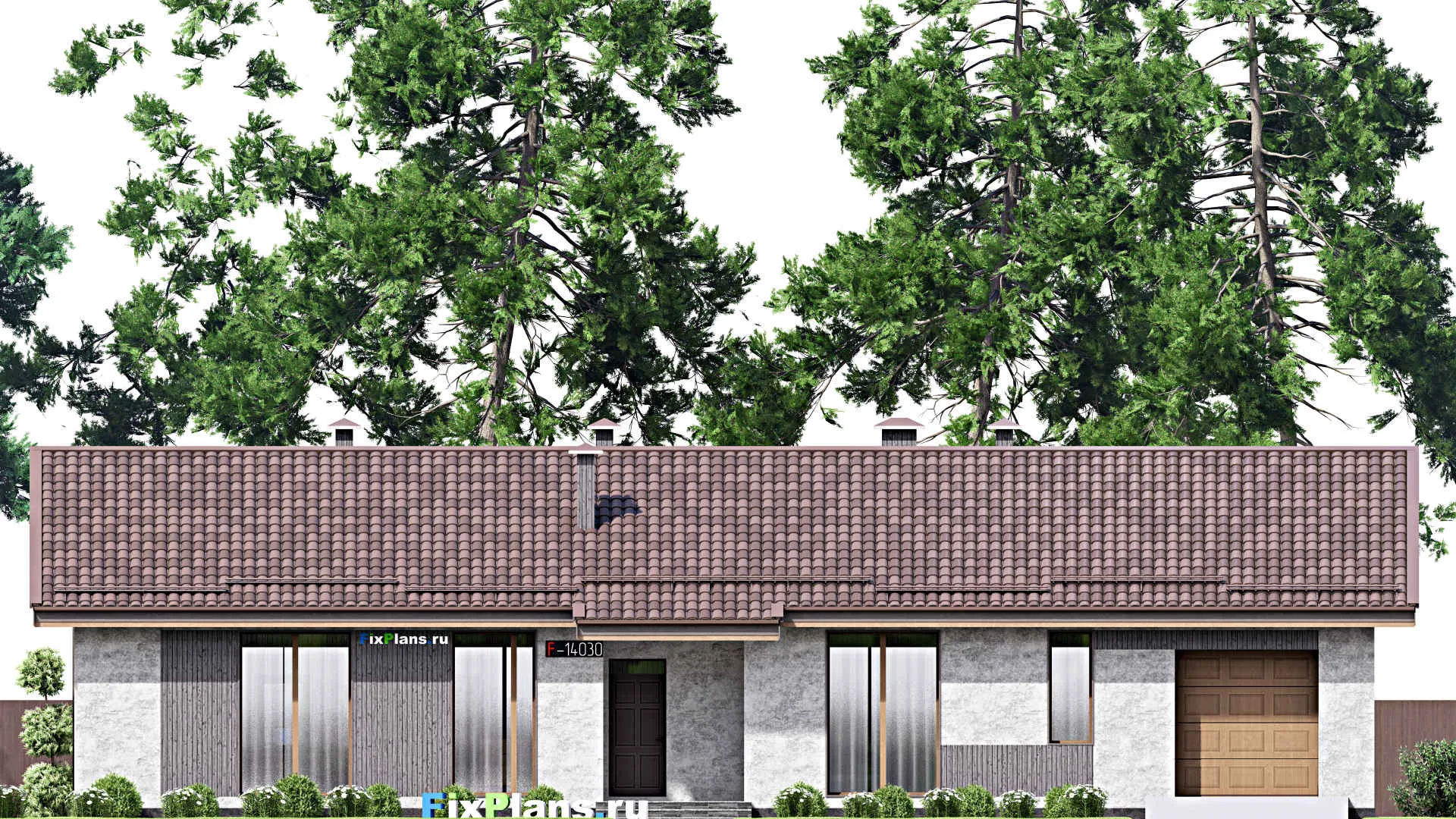 F-14030 - Проект одноэтажного дома 13 на 23, площадью 190 м² с баней, гаражом на 1 машину и 2 спальнями