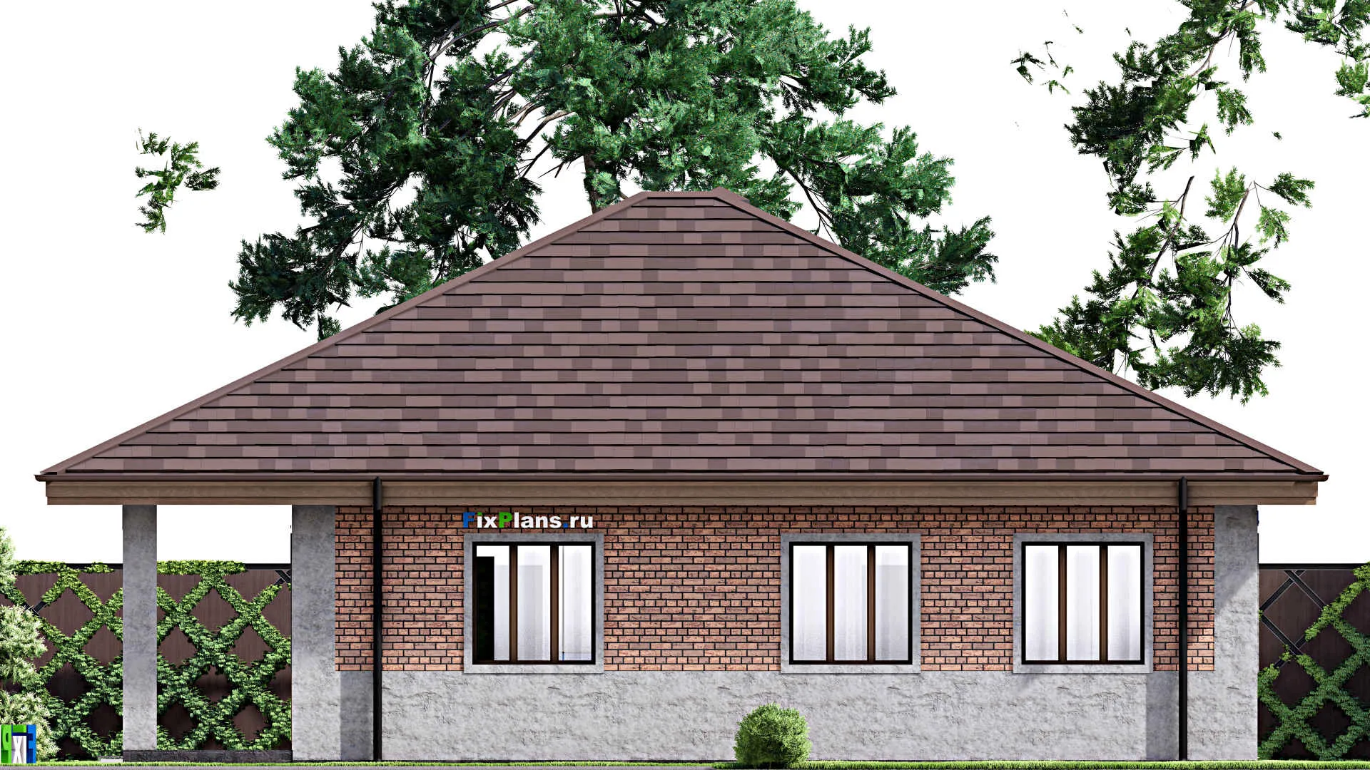 F-14129 - Проект одноэтажного дома 13 на 14, площадью 140 м² с террасой и 3 спальнями