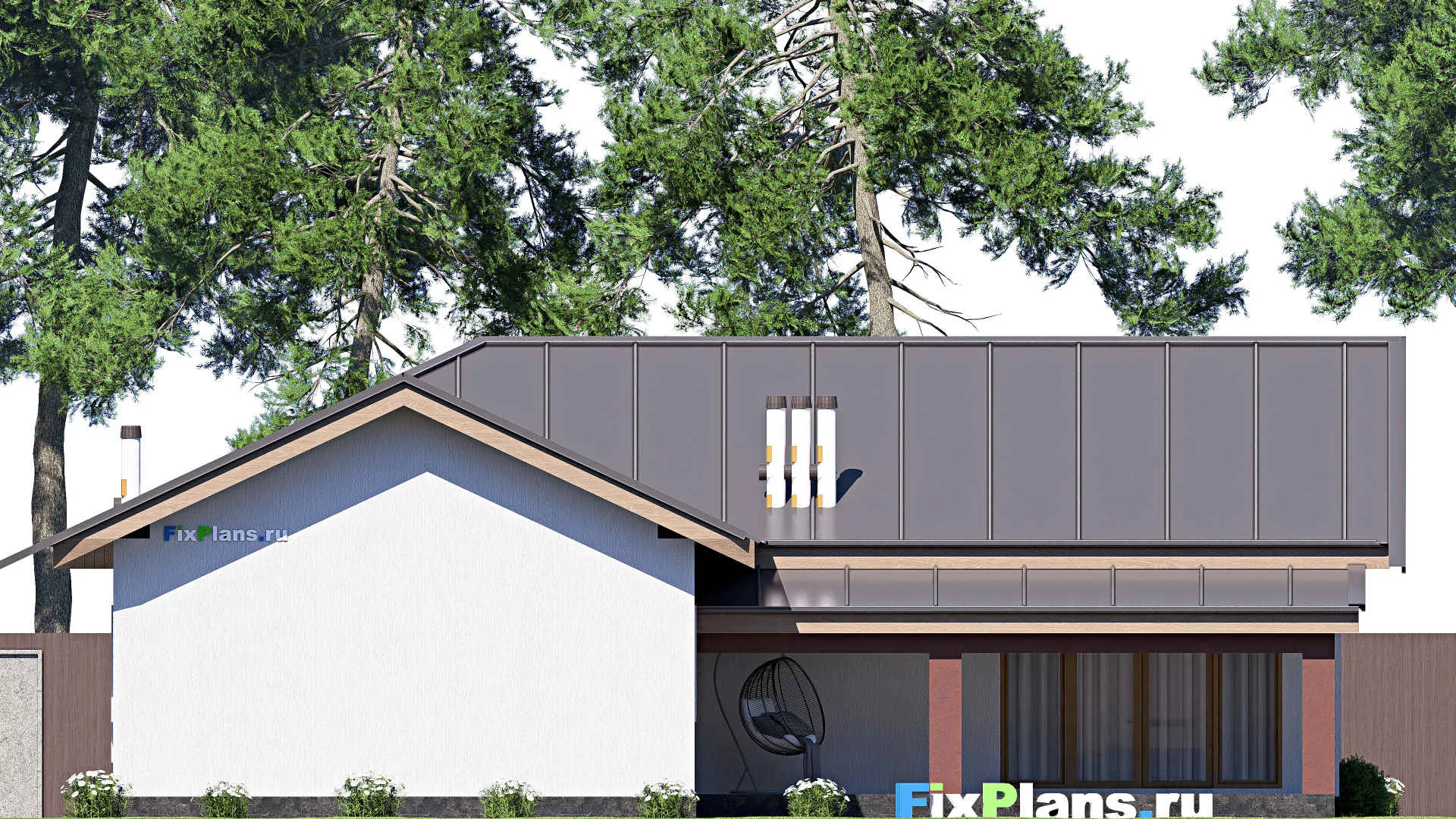 F-20141 - Проект одноэтажного дома 16 на 17, площадью 180 м² с террасой и 3 спальнями