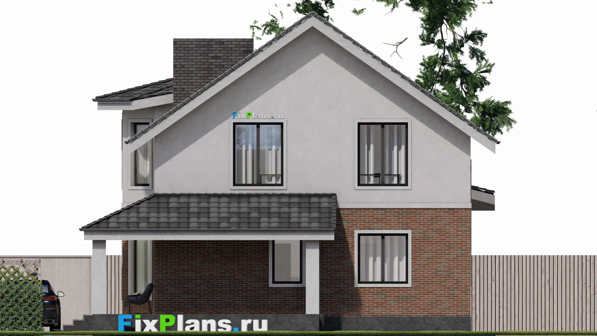 F-1592i - Проект дома с мансардой 11 на 15, площадью 210 м² с террасой и 5 спальнями