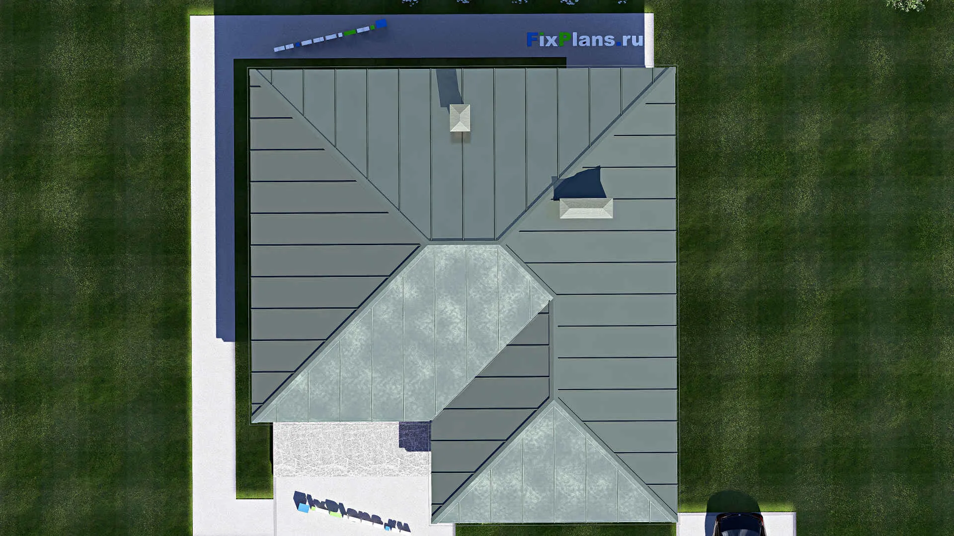 F-18260 - План одноэтажного дома 14 на 15, площадью 150 м² с террасой и 3 спальнями