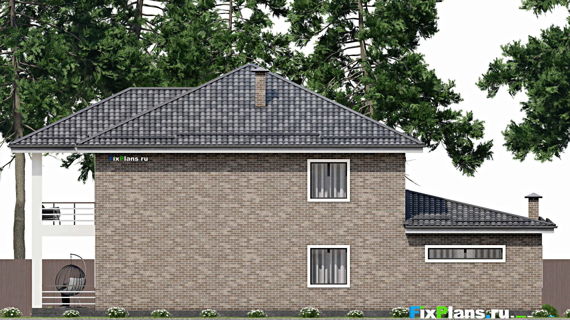 F-6461 - Проект двухэтажного дома 17 на 18, площадью 370 м² с террасой, балконом, баней, гаражом на 1 машину, бассейном и 4 спальнями