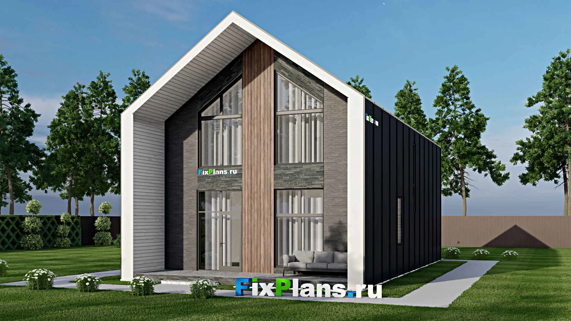 F-6677 - Планы дома с мансардой 9 на 15, площадью 160 м² с террасой, балконом, вторым светом и 1 спальнями