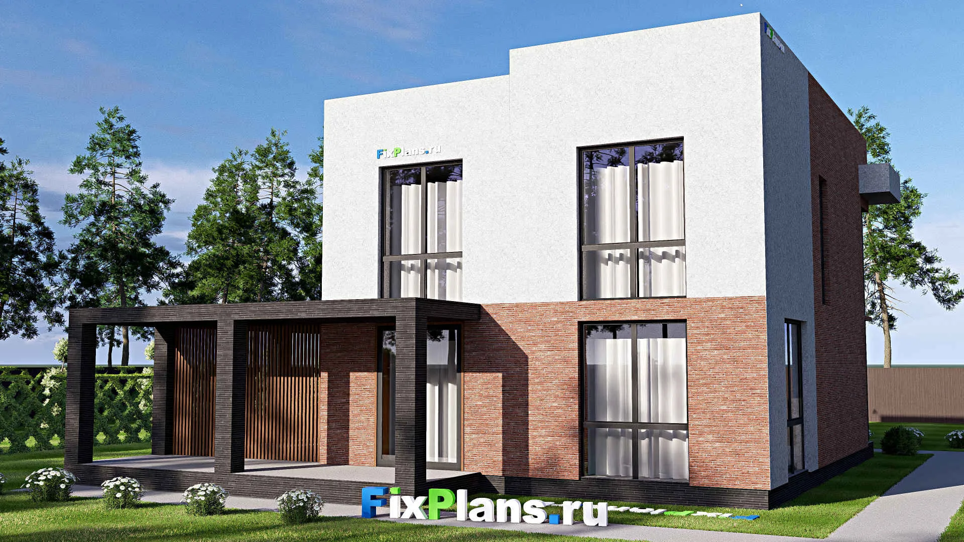 F-18386 - Проект двухэтажного дома 15 на 15, площадью 260 м² с балконом и 4 спальнями