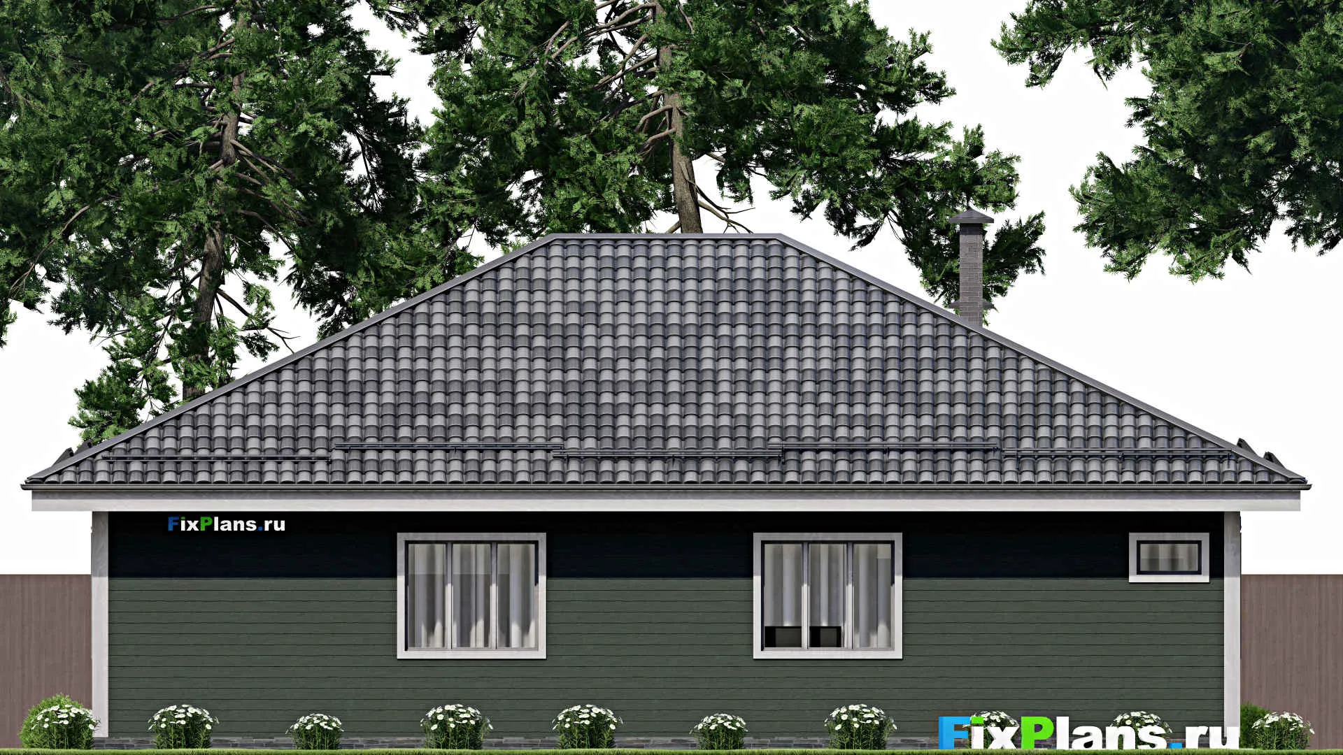 F-7820 - План одноэтажного дома 12 на 15, площадью 140 м² с гаражом на 1 машину и 3 спальнями