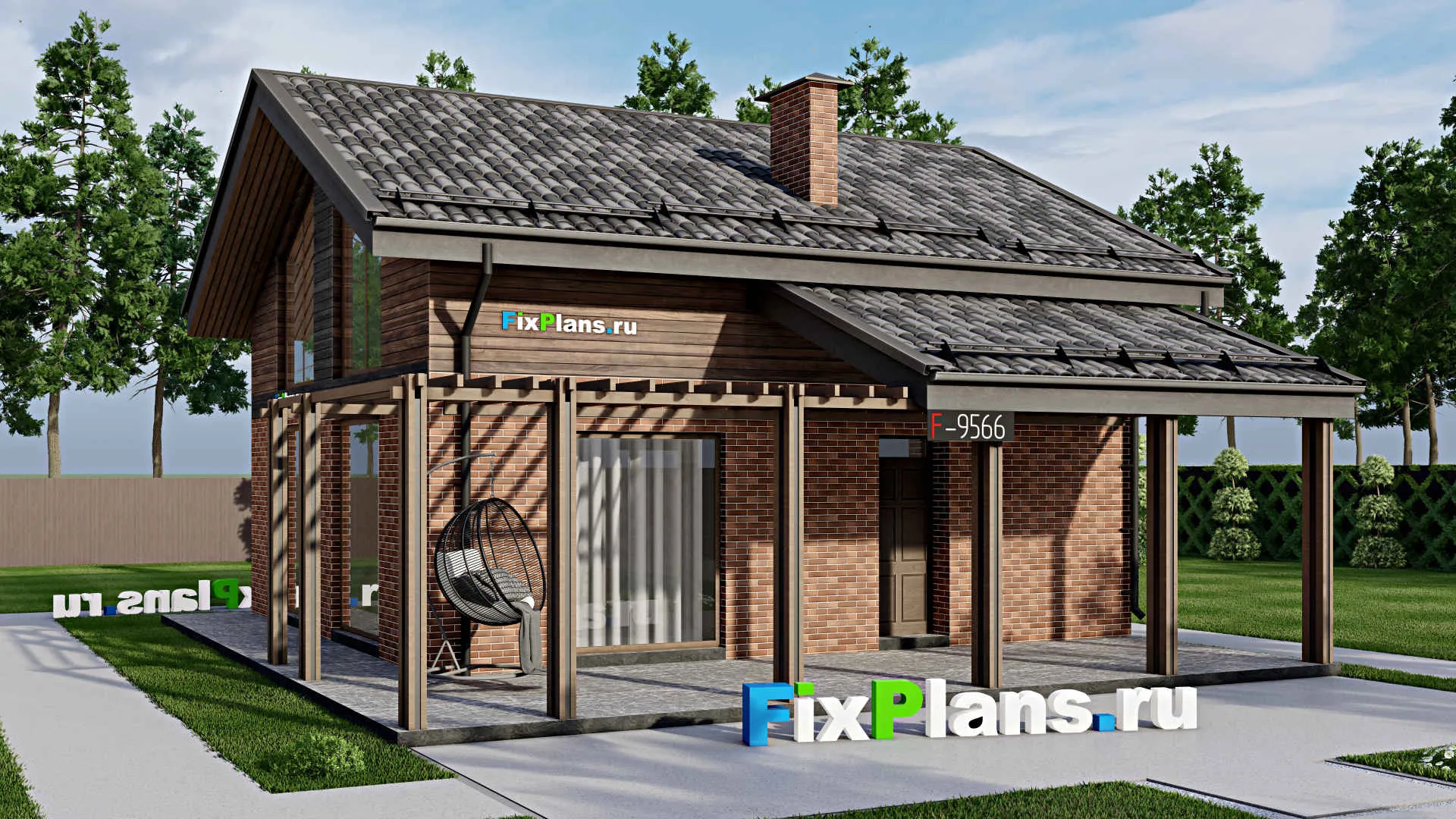 F-9566 - Проект дома с мансардой 11 на 13, площадью 160 м² с террасой и 3 спальнями