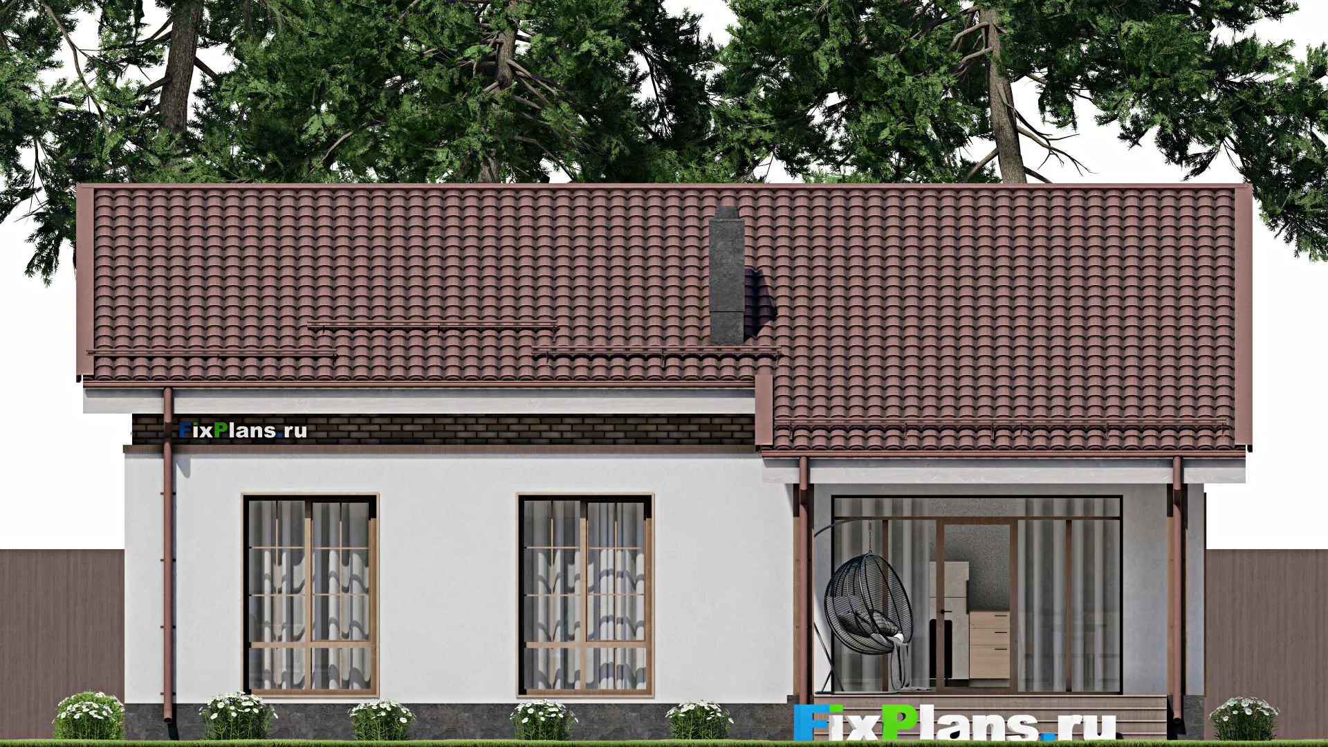 F-2321 - Проект одноэтажного дома 12 на 13, площадью 140 м² с террасой и 3 спальнями