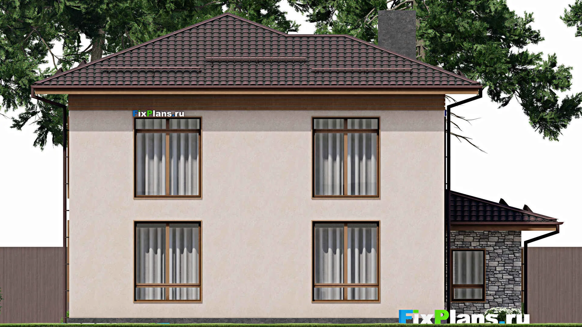 F-2114 - Проект двухэтажного дома 14 на 16, площадью 240 м² с балконом, гаражом на 1 машину и 4 спальнями