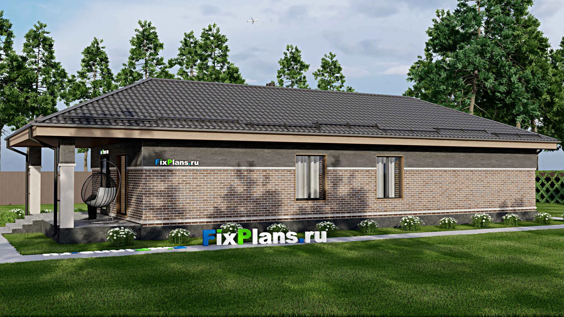 F-6875 - Проект одноэтажного дома 9 на 19, площадью 150 м² с террасой и 3 спальнями