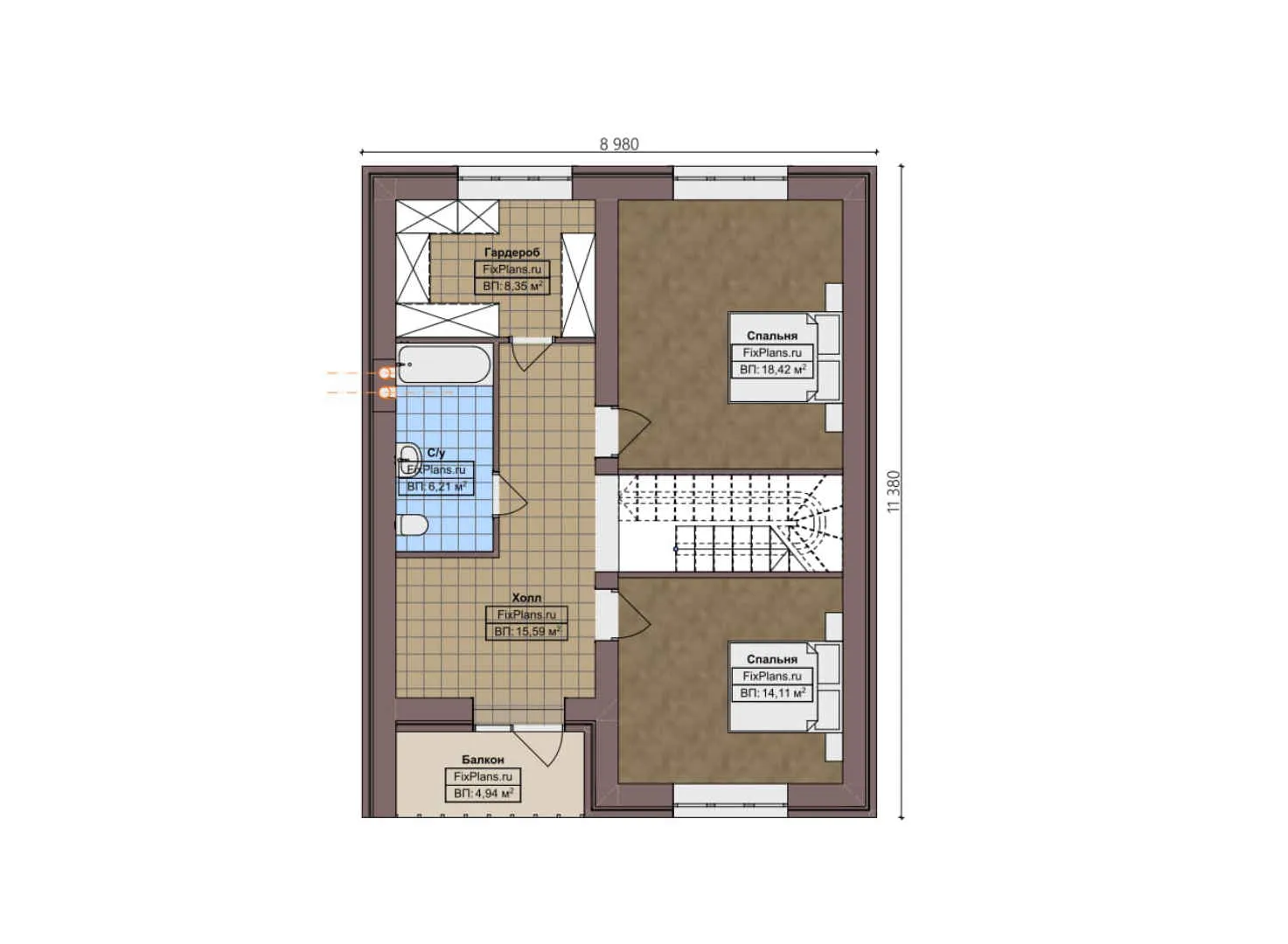 F-4688 - Планы дома с мансардой 12 на 14, площадью 200 м² с террасой, балконом, гаражом на 1 машину и 3 спальнями