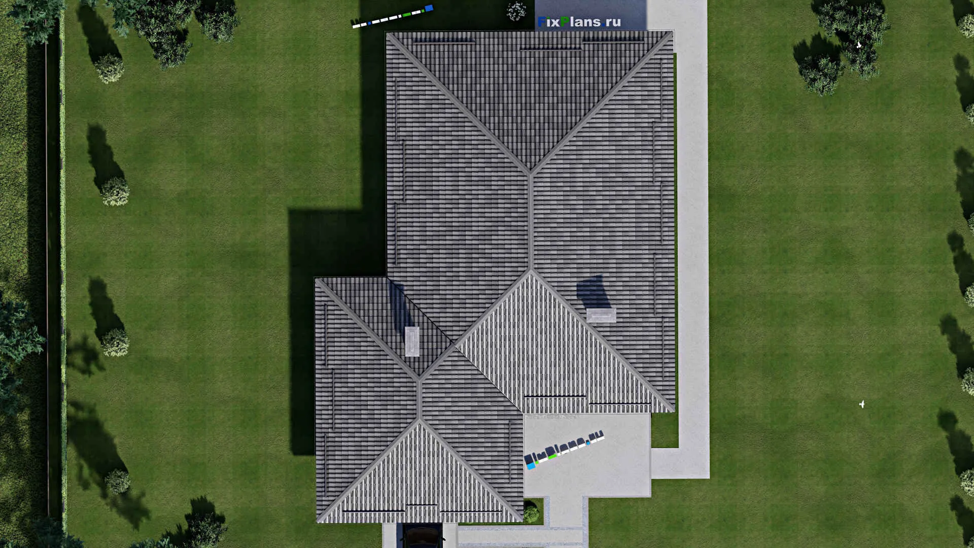 F-2429 - Проект одноэтажного дома 16 на 22, площадью 200 м² с террасой, гаражом на 2 машины и 2 спальнями