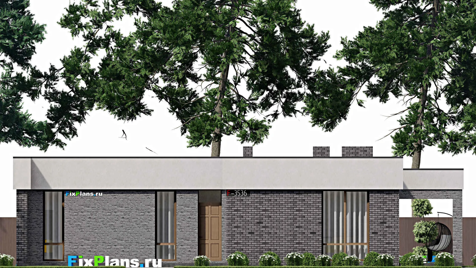 F-3536 - Проект одноэтажного дома 17 на 17, площадью 210 м² с террасой и 3 спальнями