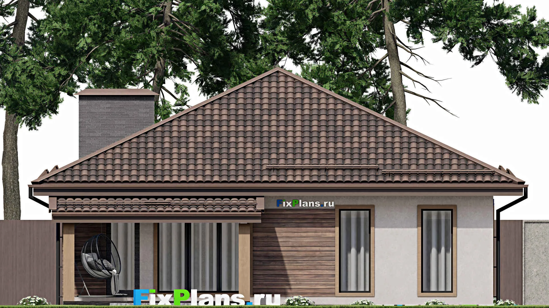 F-8279 - Проект одноэтажного дома 12 на 15, площадью 130 м² с террасой и 3 спальнями