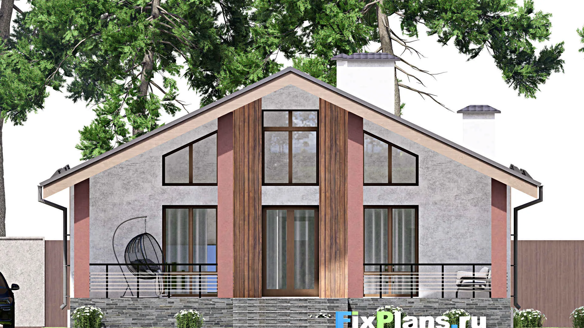 F-12554 - Проект одноэтажного дома 12 на 13, площадью 200 м² с террасой и 5 спальнями