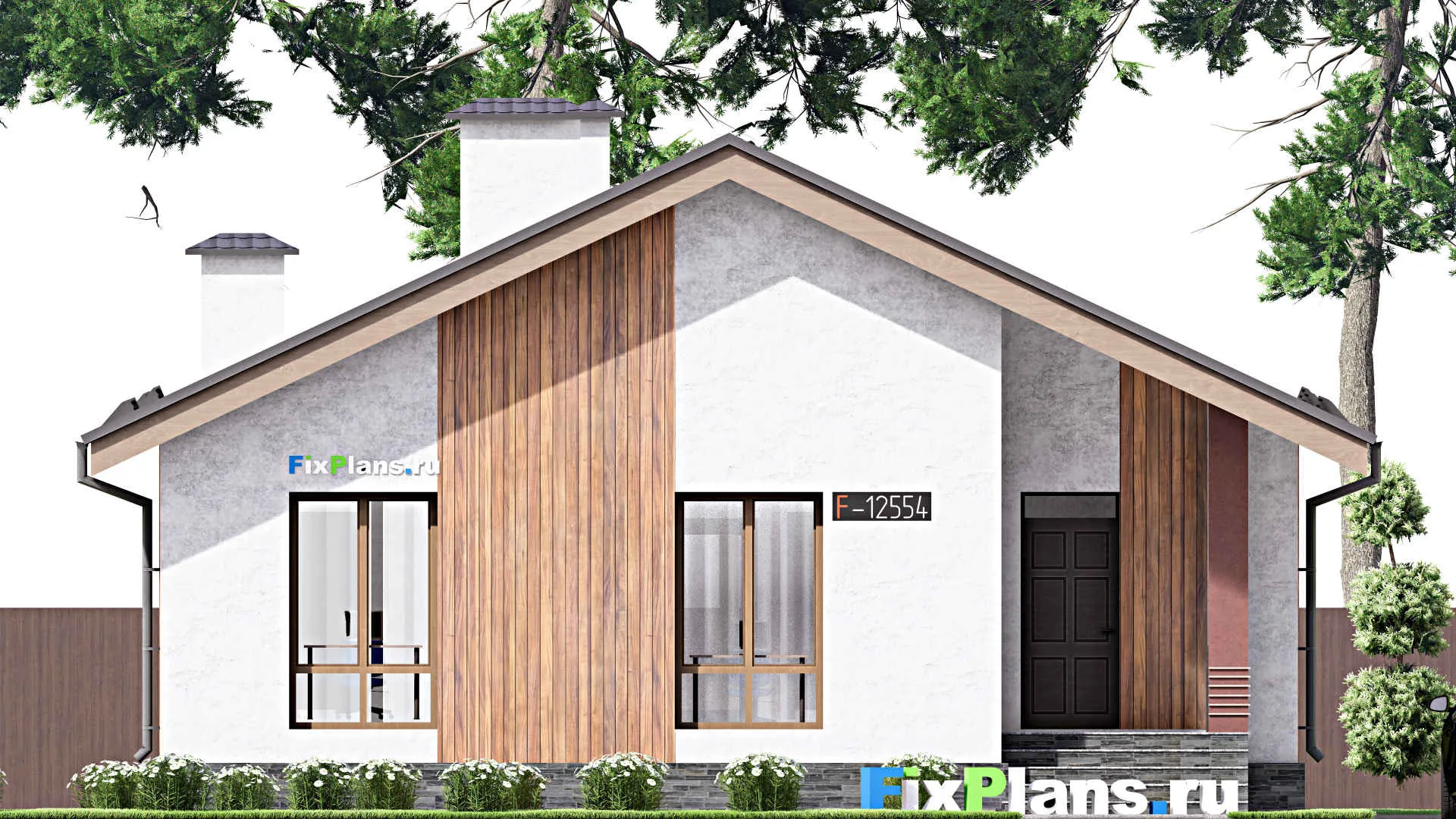 F-12554 - Проект одноэтажного дома 12 на 13, площадью 200 м² с террасой и 5 спальнями