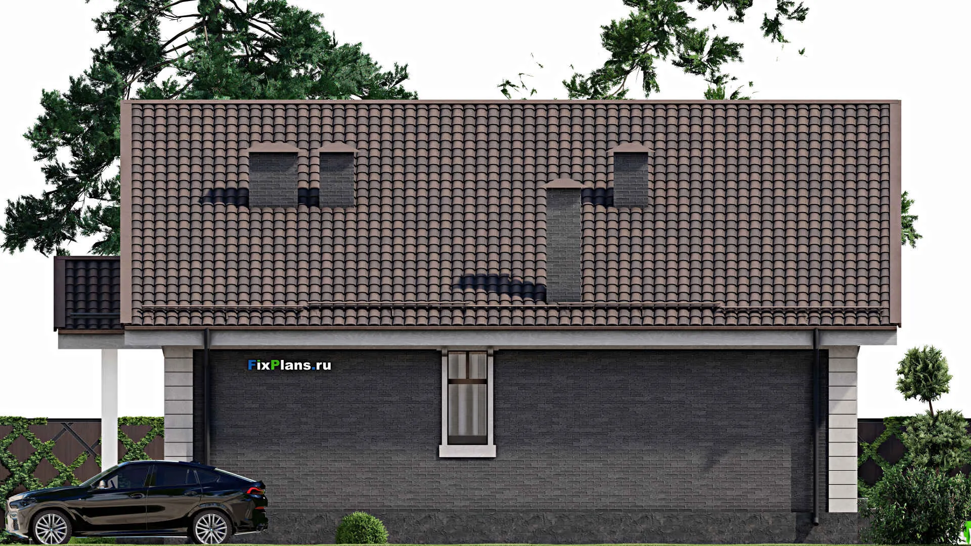 F-12383 - Проект одноэтажного дома 14 на 16, площадью 320 м² с террасой, цокольным этажом и 4 спальнями