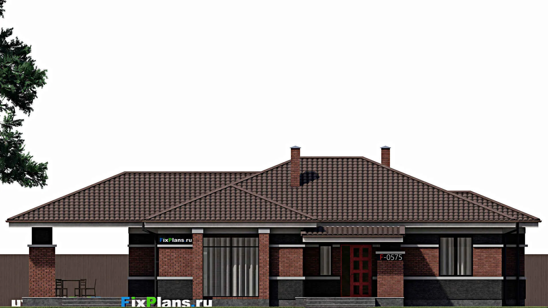 F-0575 - Проект одноэтажного дома 15 на 18, площадью 220 м² с террасой и 3 спальнями