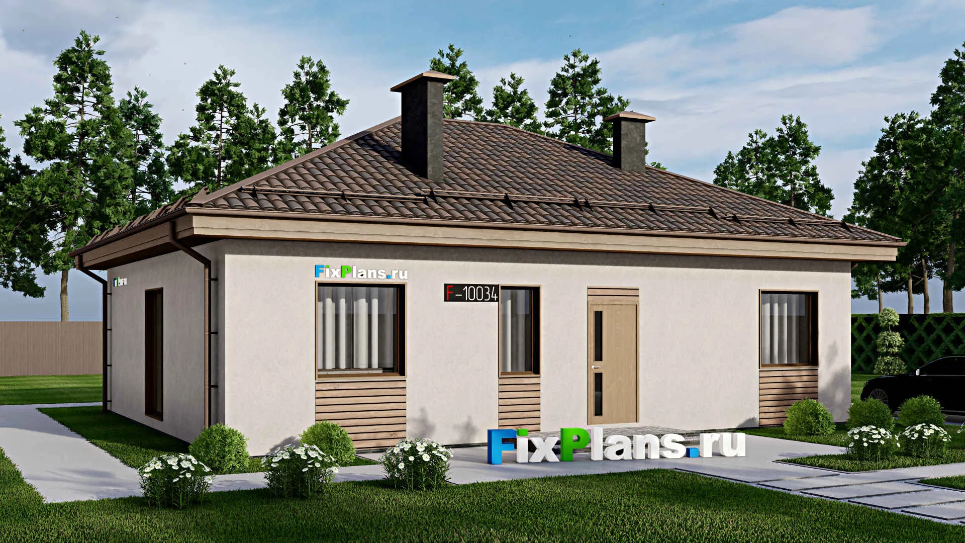 F-10034 - Проект одноэтажного дома 12 на 13, площадью 110 м² с 3 спальнями