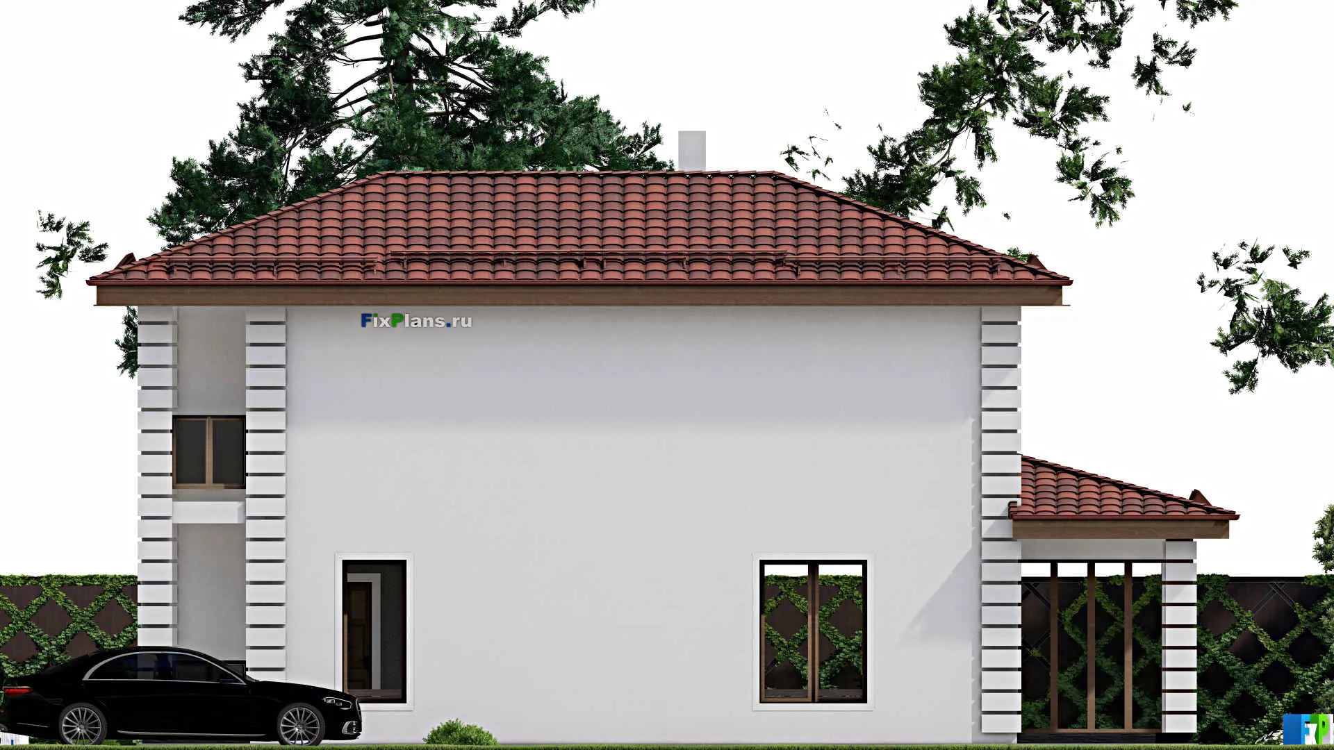 F-4382 - Планы двухэтажного дома 7 на 15, площадью 130 м² с террасой, балконом и 3 спальнями