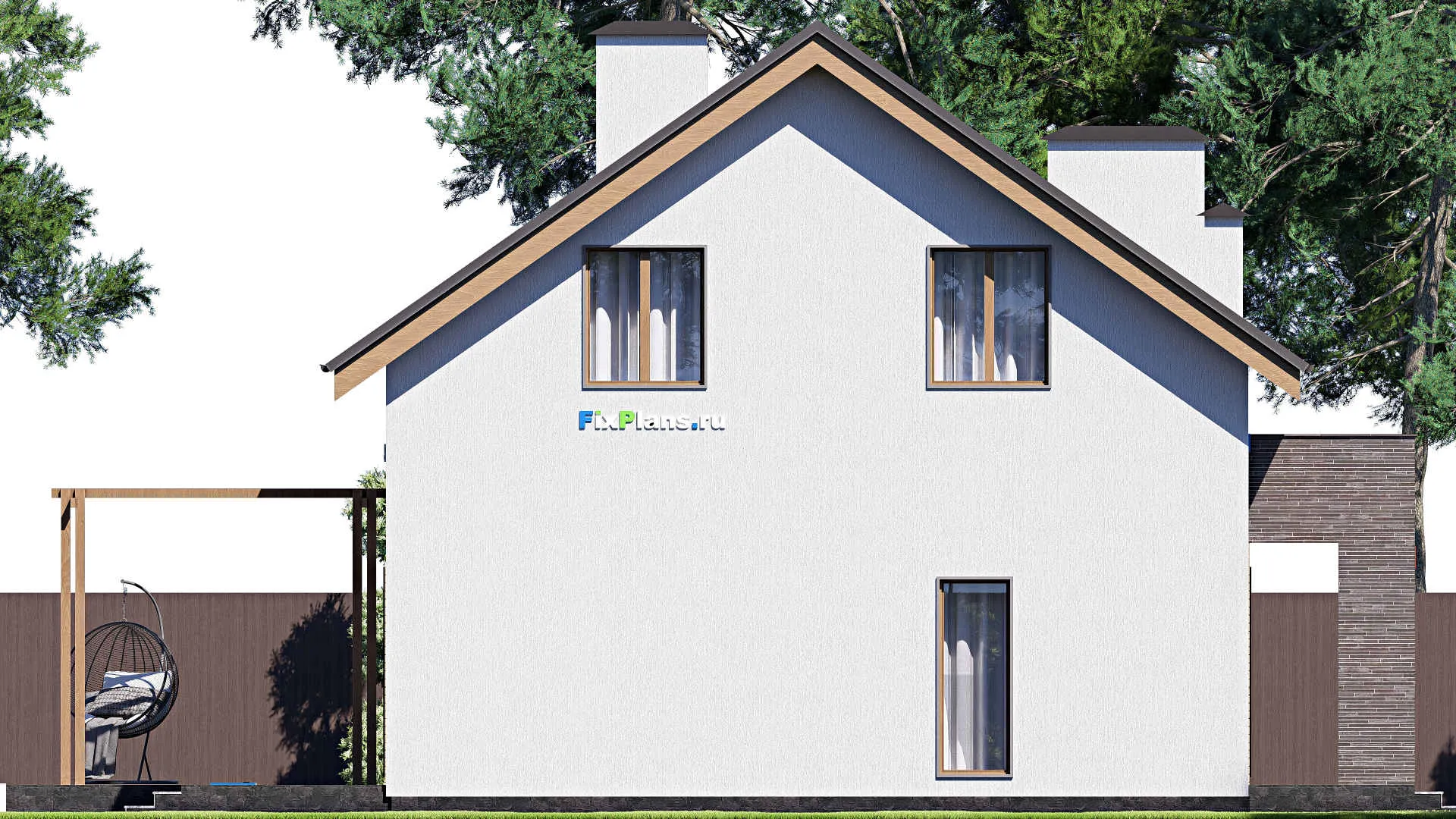 F-18557 - Проект дома с мансардой 15 на 16, площадью 240 м² с террасой и 5 спальнями