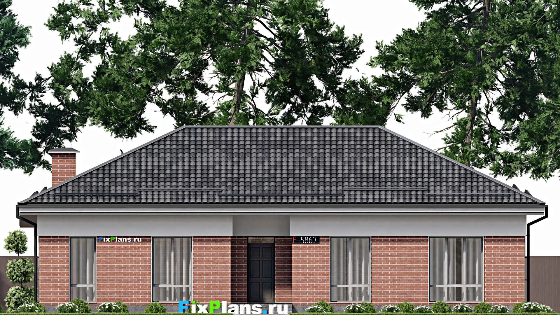 F-5867 - Проект одноэтажного дома 11 на 18, площадью 180 м² с террасой и 4 спальнями