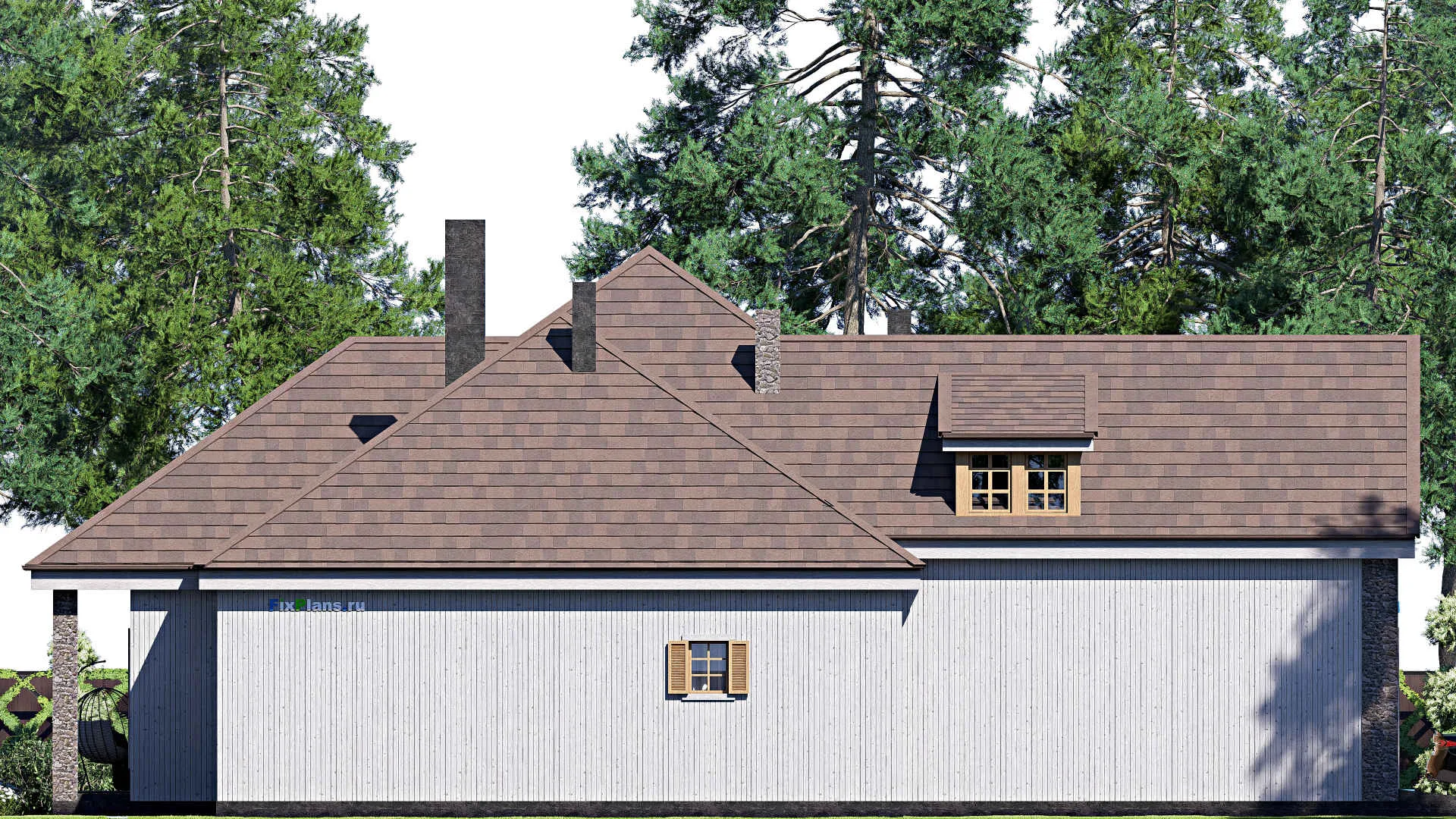 F-17135 - Проект дома с мансардой 22 на 22, площадью 340 м² с террасой, гаражом на 2 машины и 4 спальнями