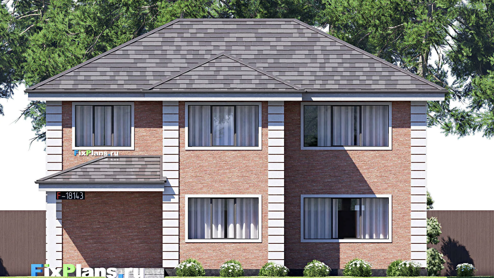 F-18143 - Проект двухэтажного дома 13 на 14, площадью 190 м² с балконом и 5 спальнями