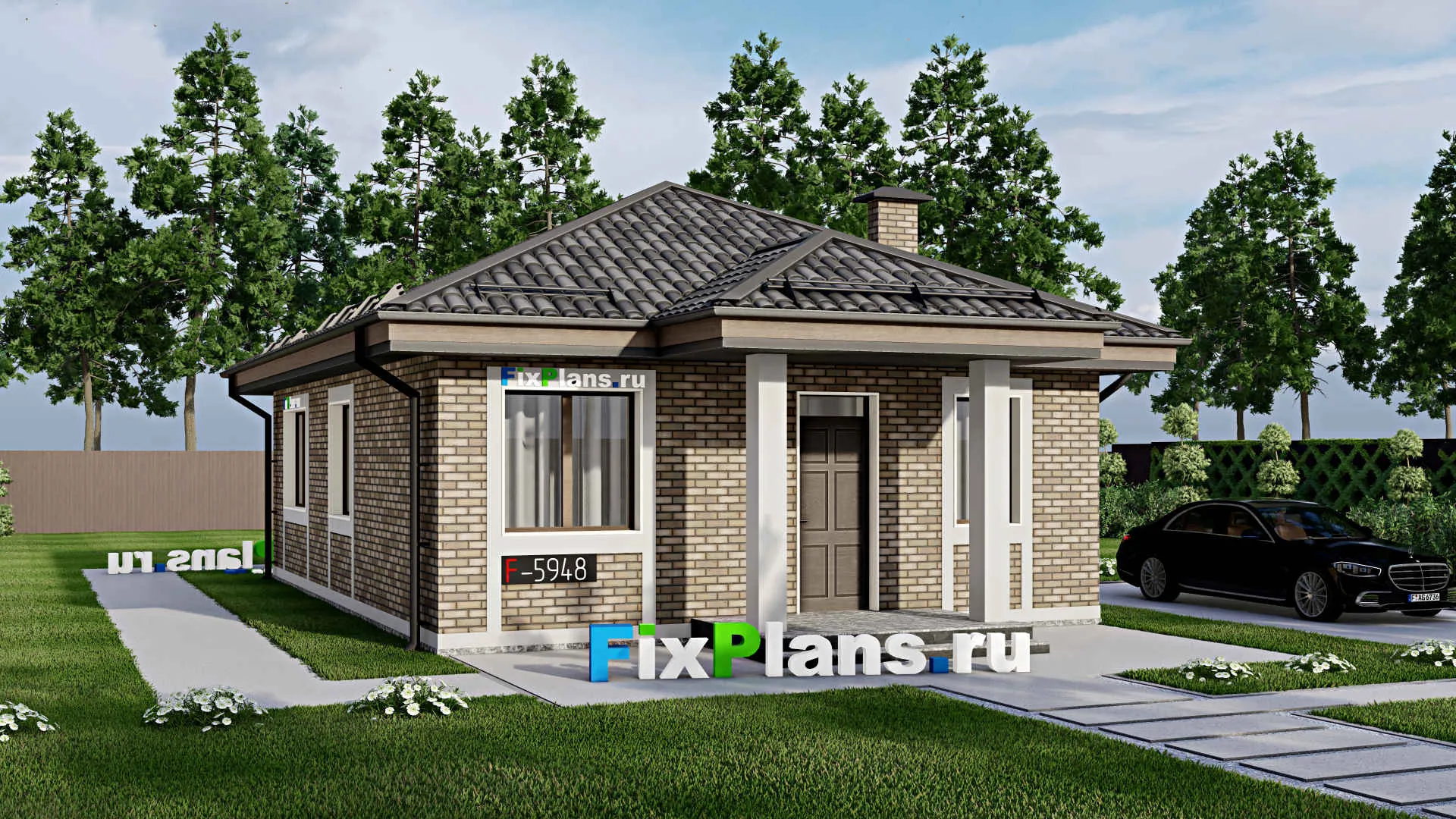 F-5948 - Проект одноэтажного дома 8 на 12, площадью 80 м² с 2 спальнями