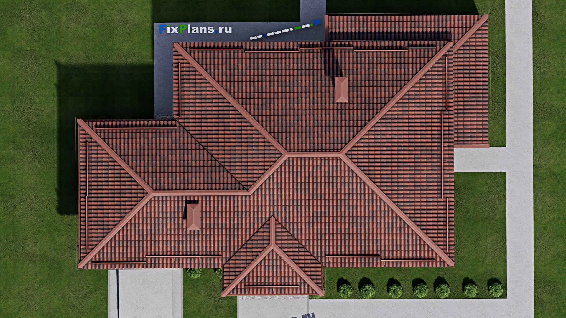 F-6884 - Проект одноэтажного дома 15 на 22, площадью 190 м² с террасой, гаражом на 1 машину и 3 спальнями