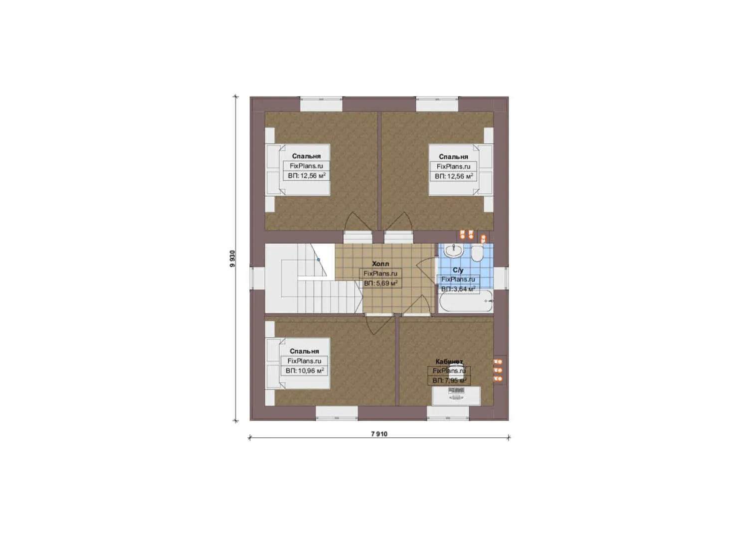 F-17927 - План одноэтажного дома 15 на 16, площадью 180 м² с террасой и 3 спальнями
