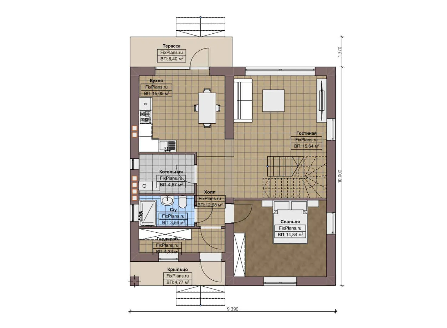 F-3851 - Планы дома с мансардой 10 на 10, площадью 180 м² с террасой, балконом и 4 спальнями