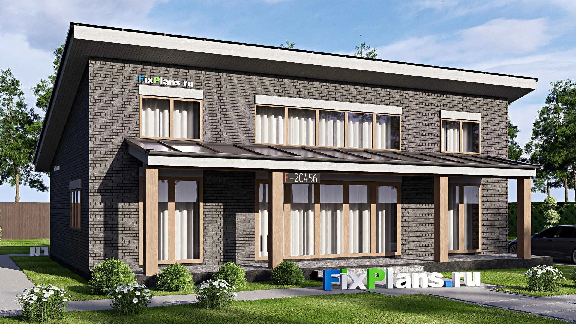 F-20456 - Проект одноэтажного дома 11 на 15, площадью 140 м² с террасой и 2 спальнями