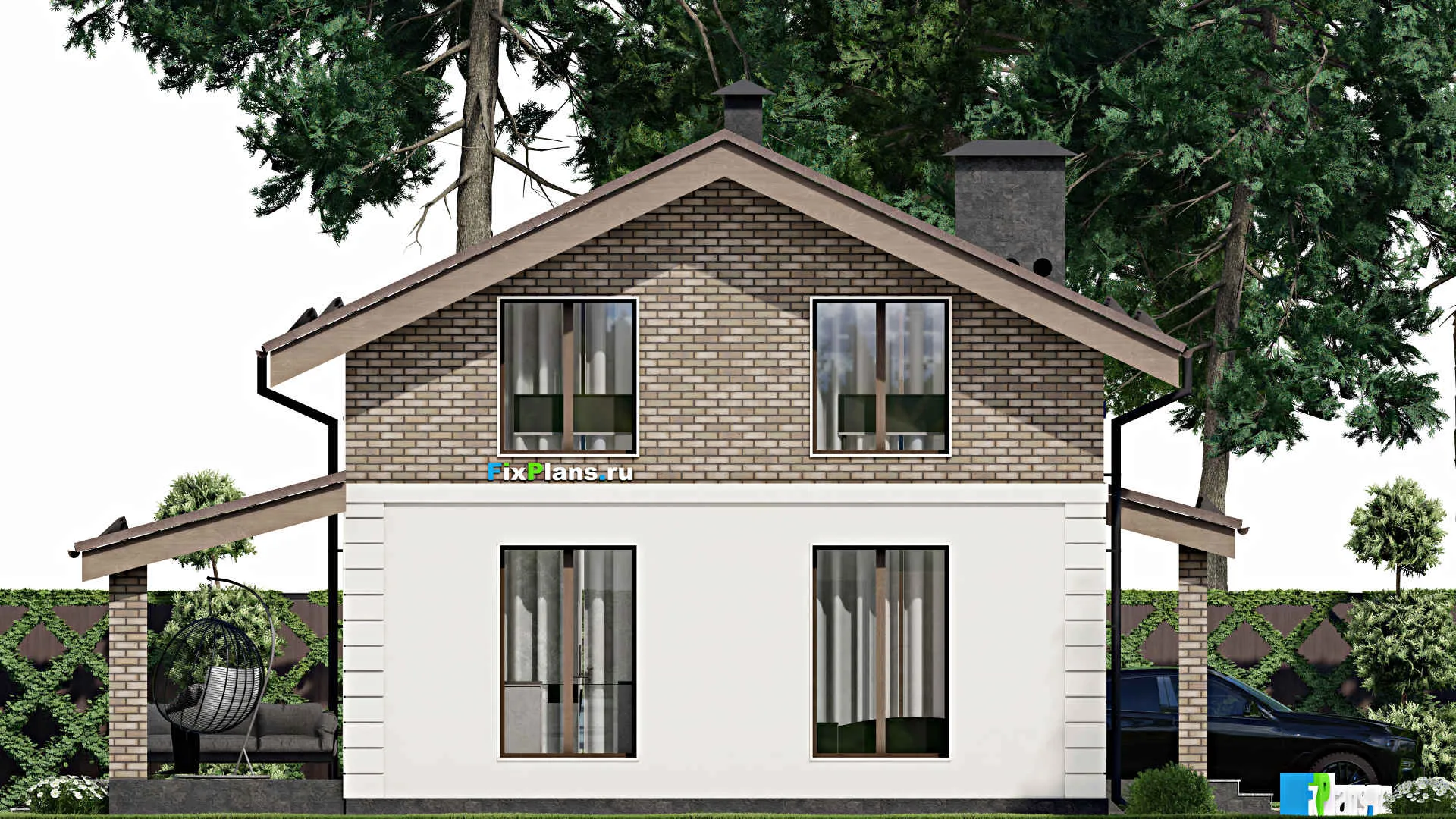 F-4796 - Проект дома с мансардой 9 на 11, площадью 140 м² с террасой и 3 спальнями