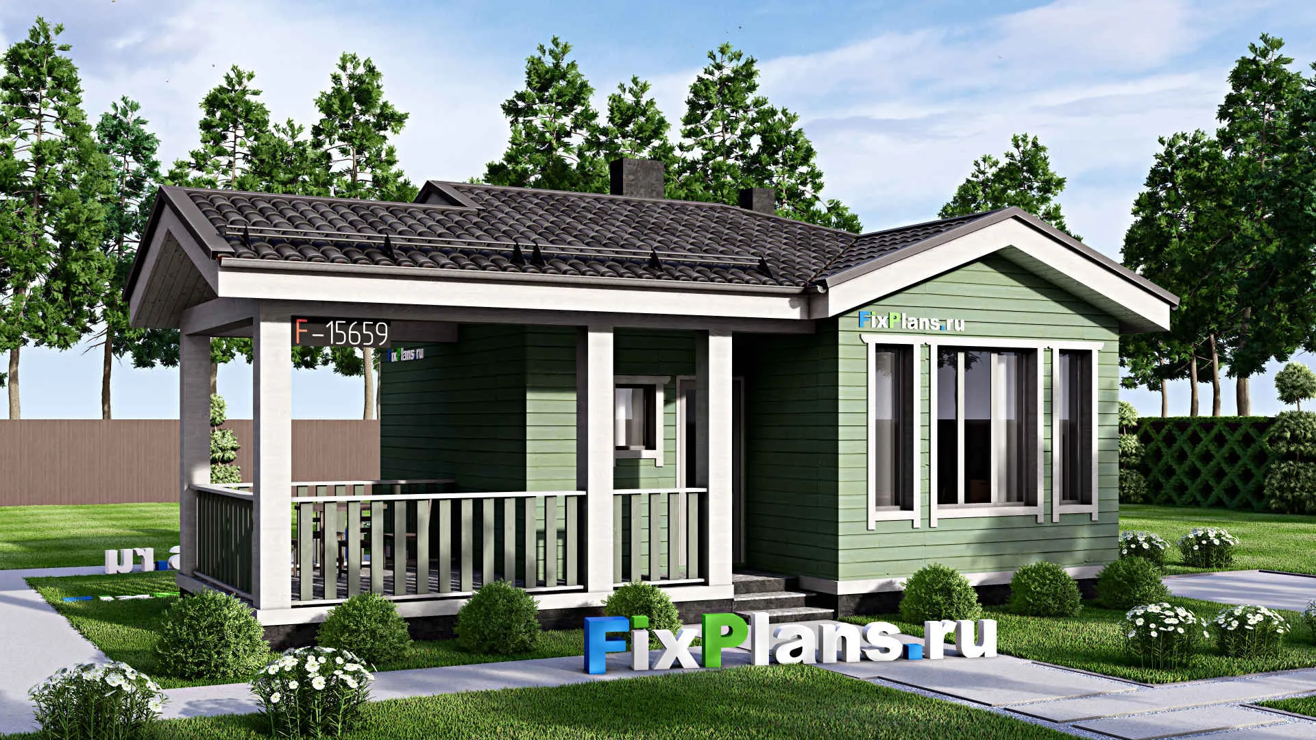 F-15659 - Проект бани 8 на 11, площадью 60 м² с комнатой отдыха, терассой и санузлом