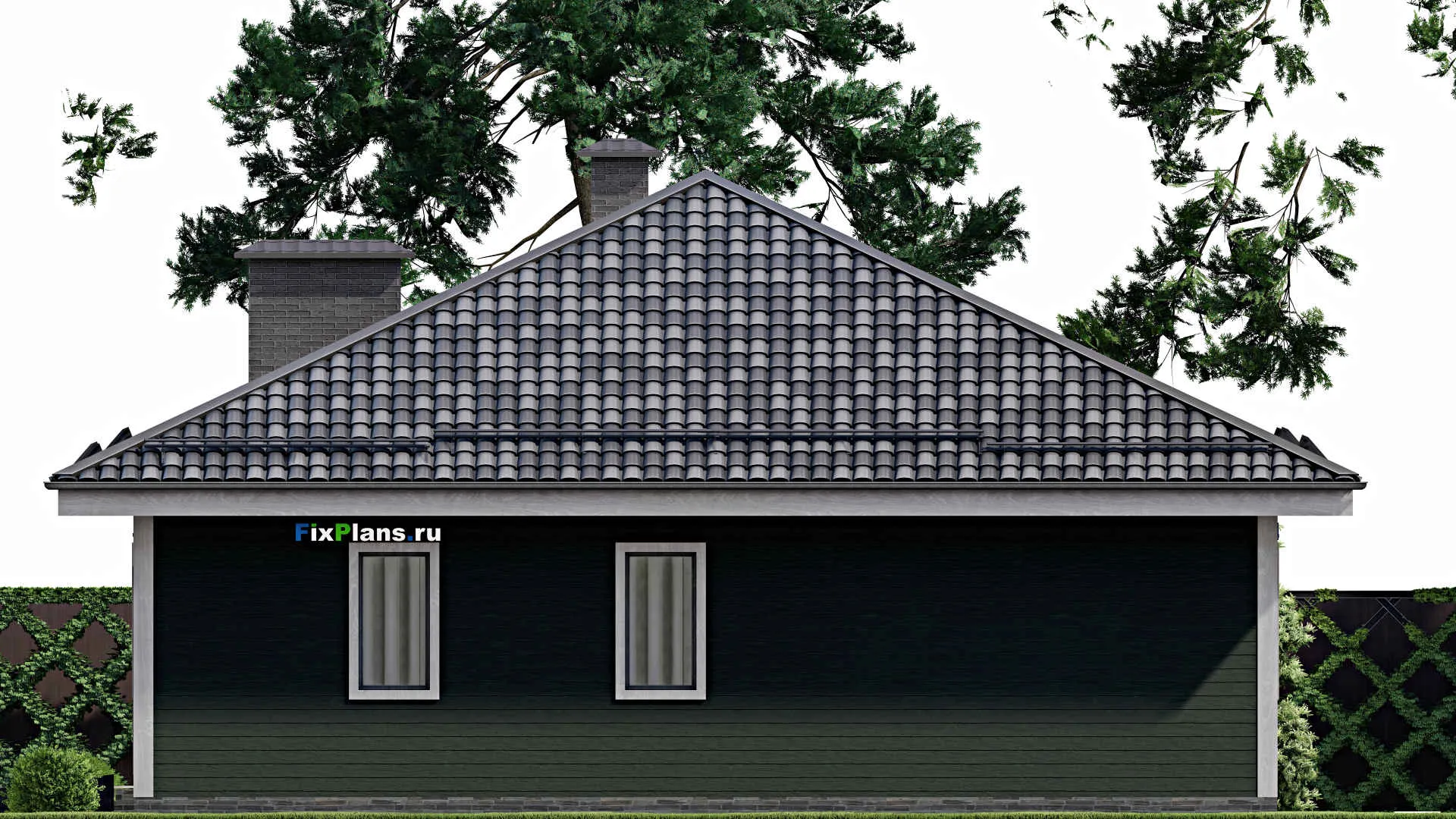 F-7820 - План одноэтажного дома 12 на 15, площадью 140 м² с гаражом на 1 машину и 3 спальнями