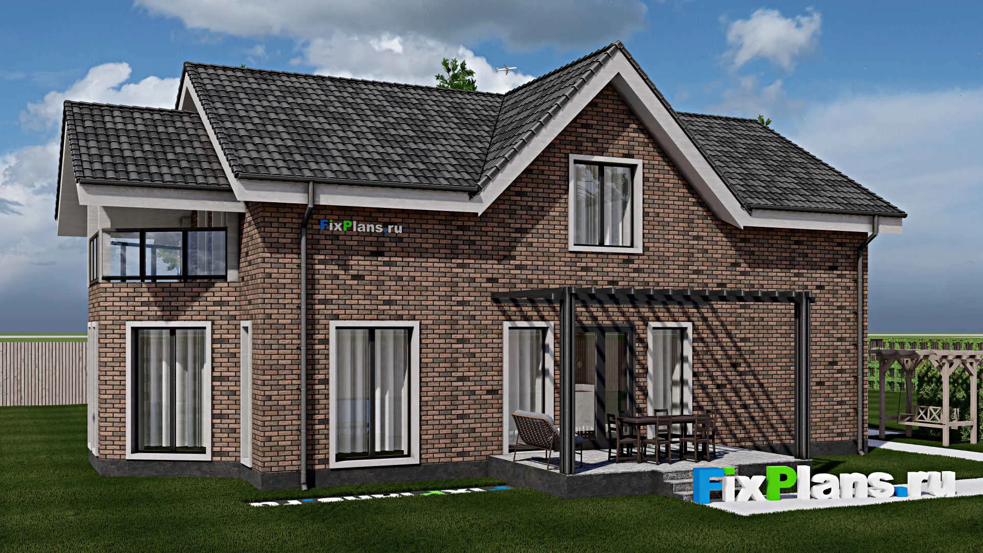 F-1241 - Проект дома с мансардой 9 на 16, площадью 220 м² с террасой, балконом и 4 спальнями