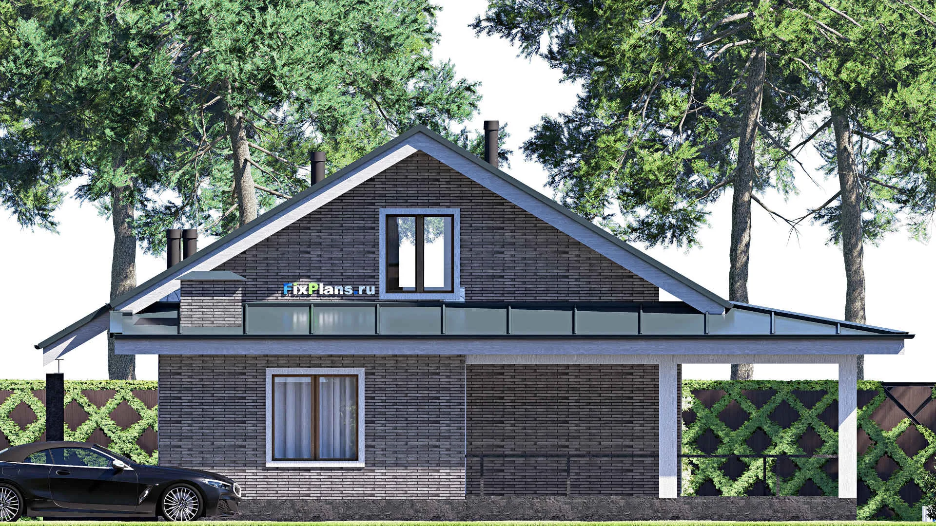 F-20555 - Проект одноэтажного дома 14 на 14, площадью 130 м² с террасой и 3 спальнями