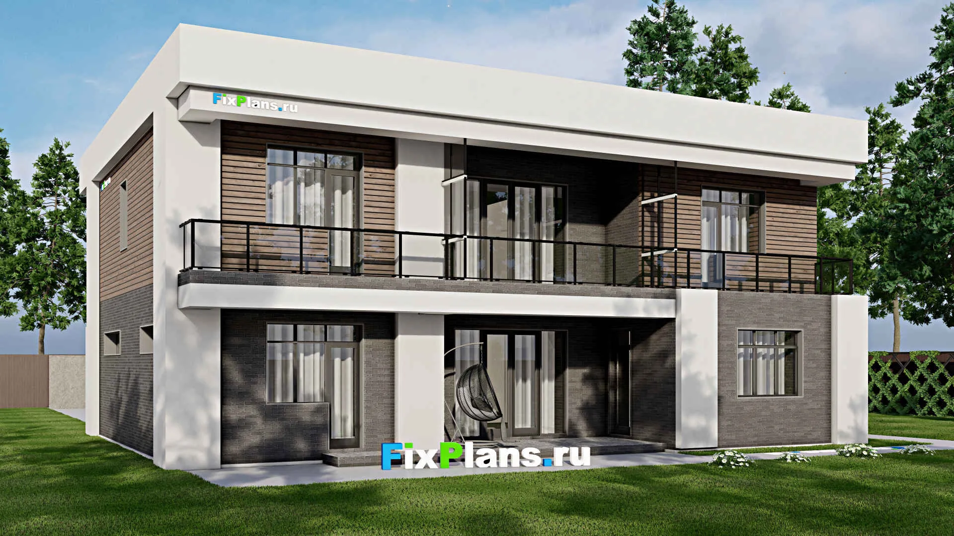 F-8378 - Проект двухэтажного дома 14 на 16, площадью 310 м² с террасой, балконом, гаражом на 1 машину и 4 спальнями