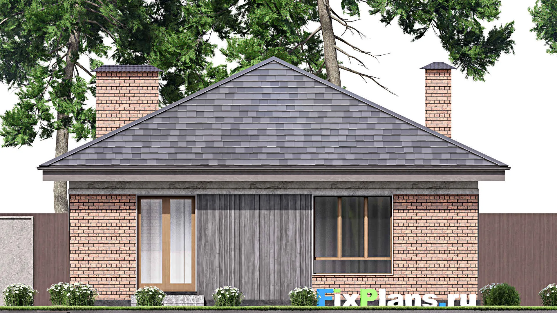 F-13688 - План одноэтажного дома 11 на 14, площадью 100 м² с 2 спальнями